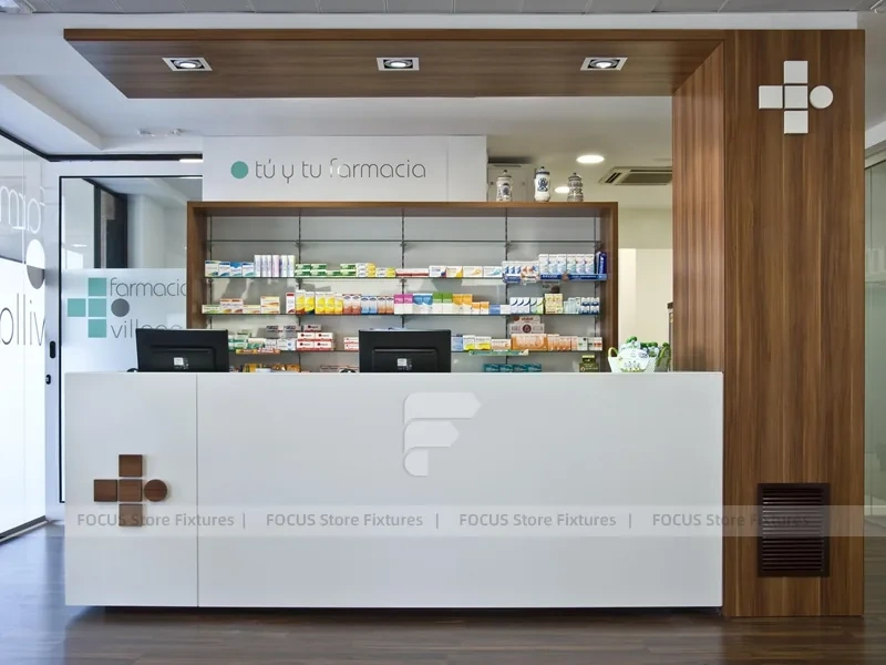Wood Accent Medical Cross Pharmacy Counter Layout