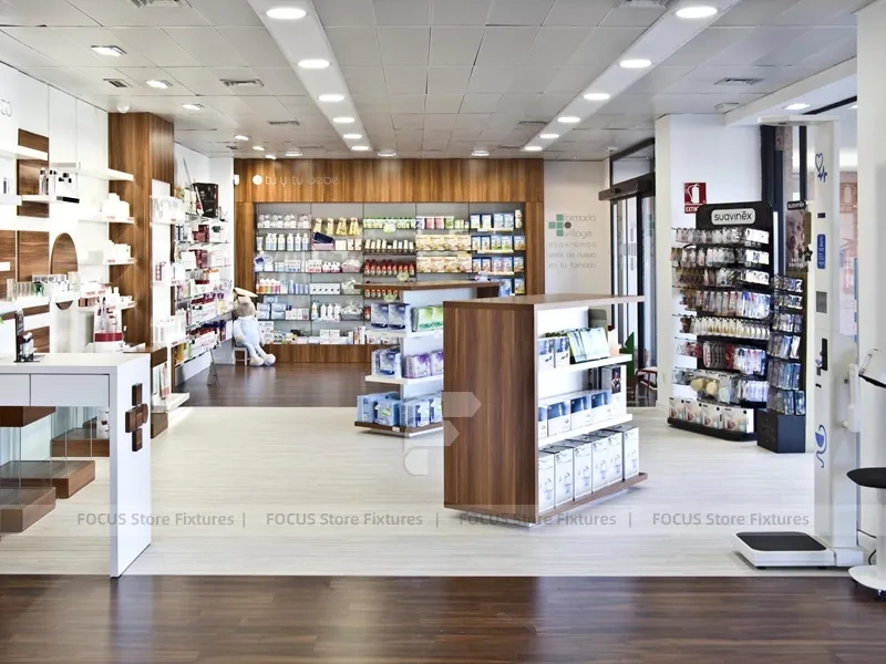 Wood Accent Medical Cross Pharmacy Counter Layout