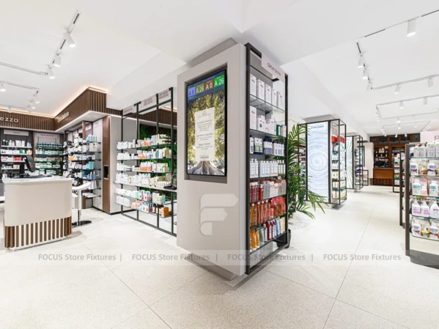 Wood Accent Pharmacy Gondola with Digital Column Display