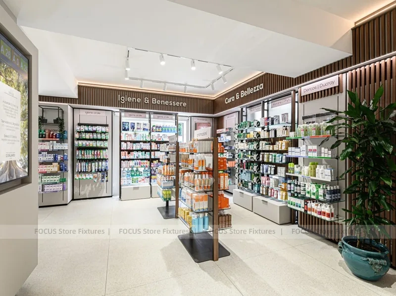 Wood Accent Pharmacy Gondola with Digital Column Display