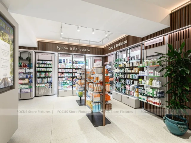 Wood Accent Pharmacy Gondola with Digital Column Display