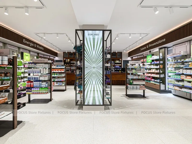 Wood Accent Pharmacy Gondola with Digital Column Display
