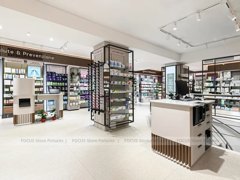 Wood Accent Pharmacy Gondola with Digital Column Display