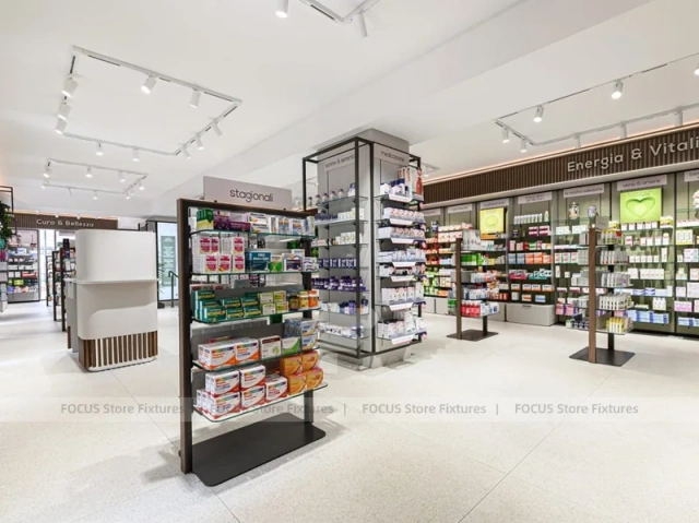 Wood Accent Pharmacy Gondola with Digital Column Display