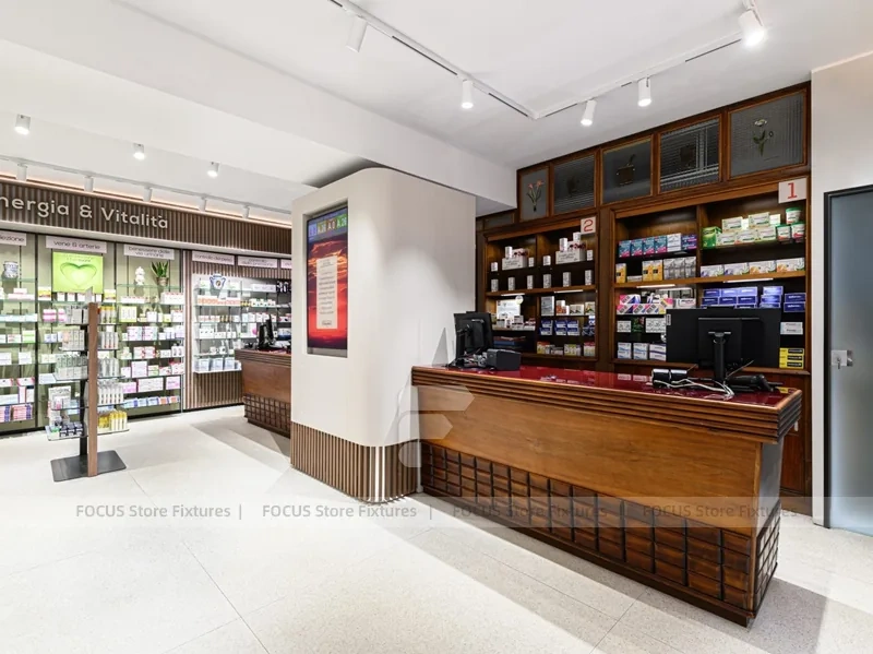 Wood Accent Pharmacy Gondola with Digital Column Display