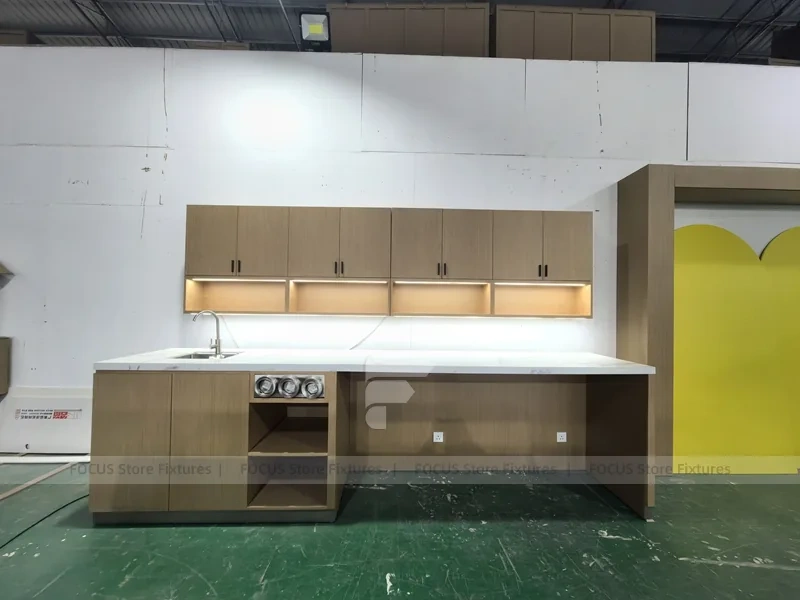 Wood Beige Beverage Prep Cabinet Set