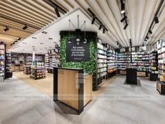 Wood Ceiling Black Pharmacy Counter Interior