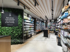 Wood Ceiling Black Pharmacy Counter Interior