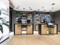 Wood Ceiling Pharmacy Gondola and Wall Display Layout