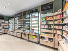 Wood Ceiling Pharmacy Gondola and Wall Display Layout