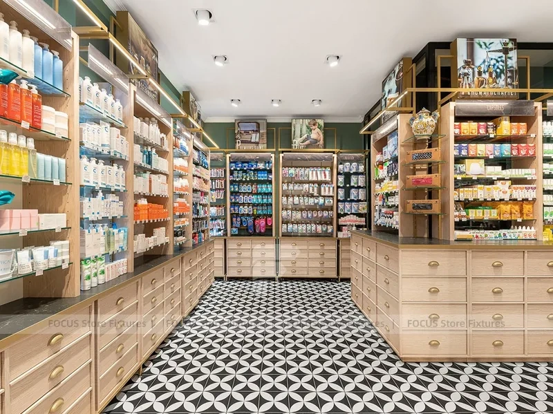 Wood Display Pharmacy with Checkerboard Floor