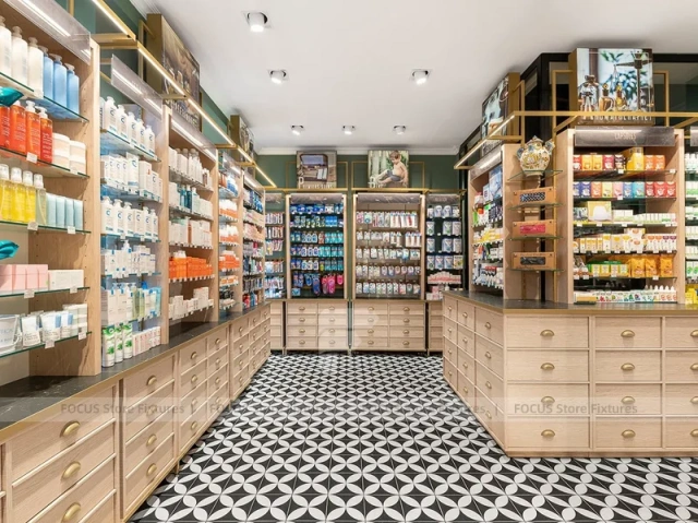 Wood Display Pharmacy with Checkerboard Floor