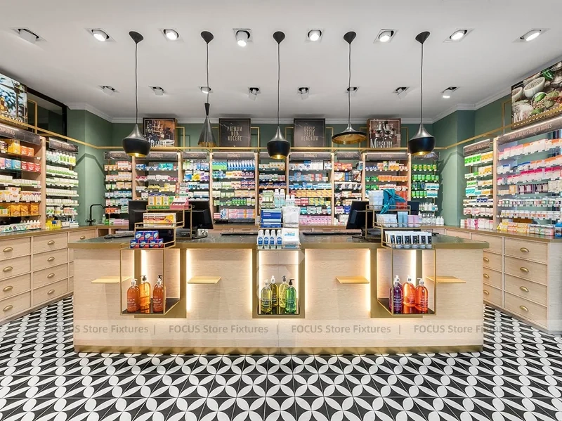 Wood Display Pharmacy with Checkerboard Floor
