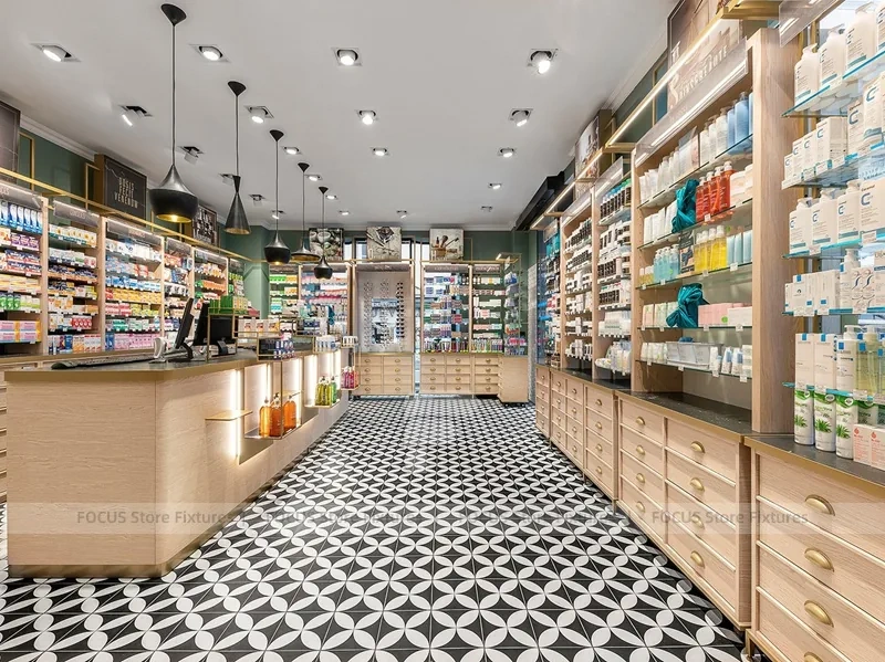 Wood Display Pharmacy with Checkerboard Floor