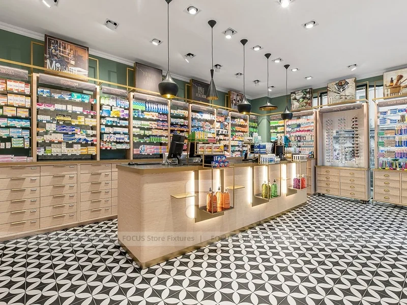 Wood Display Pharmacy with Checkerboard Floor