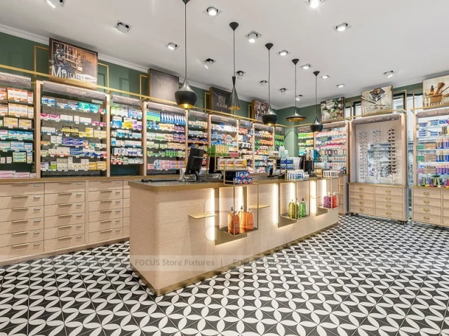 Wood Display Pharmacy with Checkerboard Floor