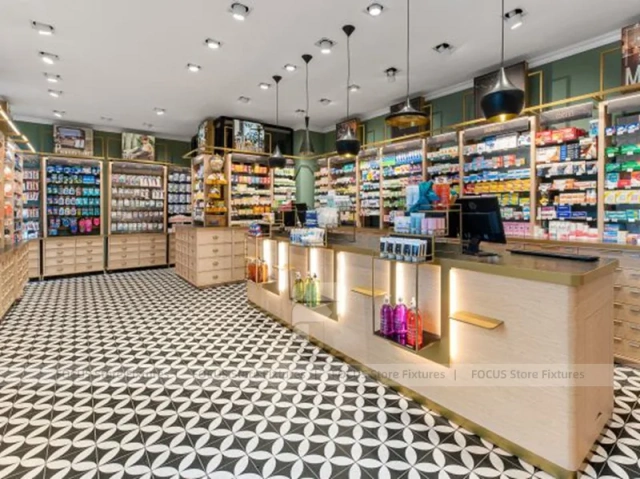Wood Display Pharmacy with Checkerboard Floor