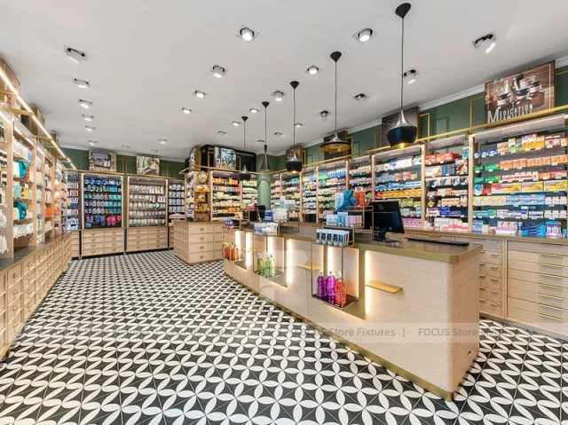 Wood Display Pharmacy with Checkerboard Floor