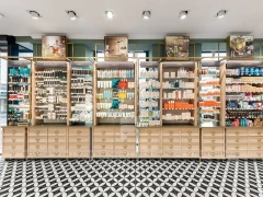 Wood Display Pharmacy with Checkerboard Floor