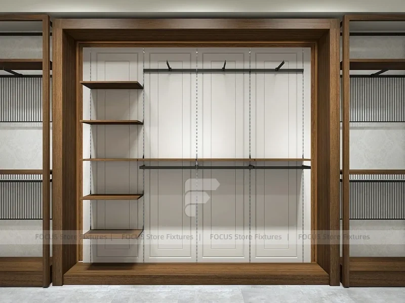Wood Framed Slatwall Apparel Wall Fixture