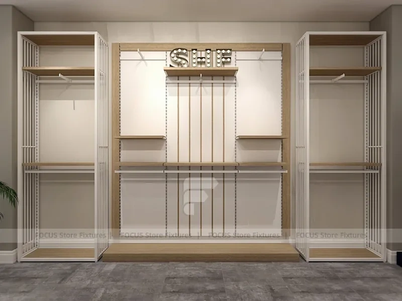 Wood Framed Slatwall Apparel Wall Fixture