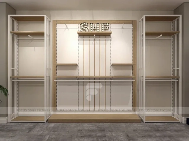 Wood Framed Slatwall Apparel Wall Fixture
