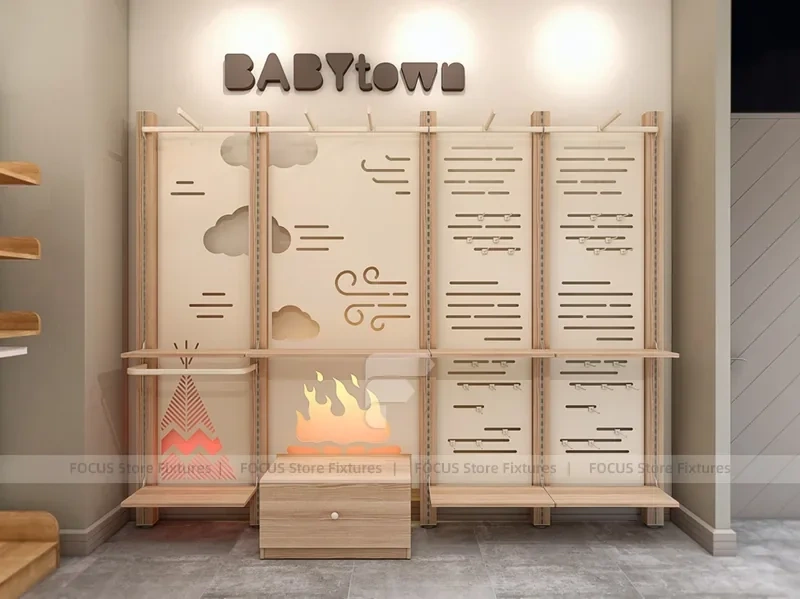 Wood Framed Slatwall Apparel Wall Fixture