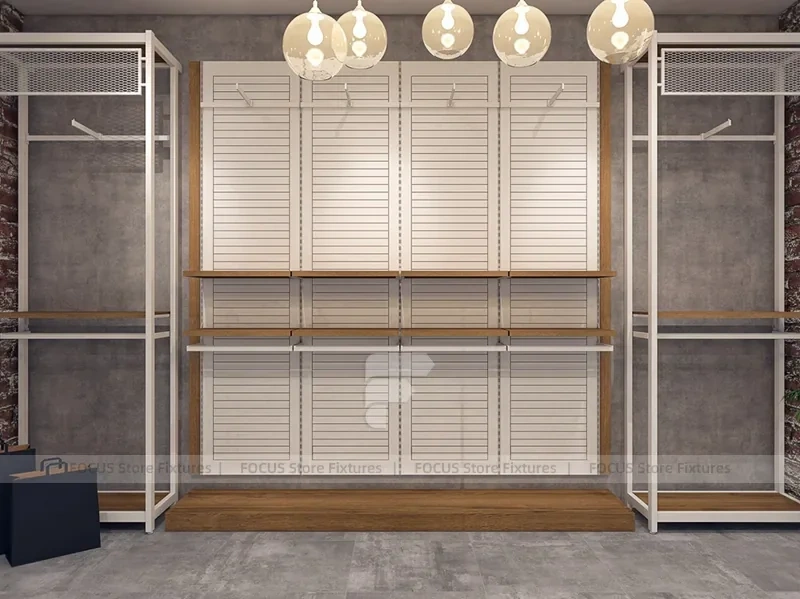 Wood Framed Slatwall Apparel Wall Fixture