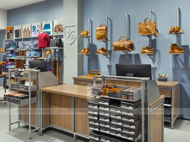 Wood Glass Handbag and Footwear Display Counter