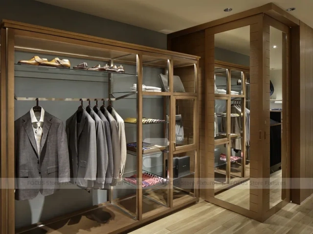 Wood Glass Menswear Wardrobe Wall Display