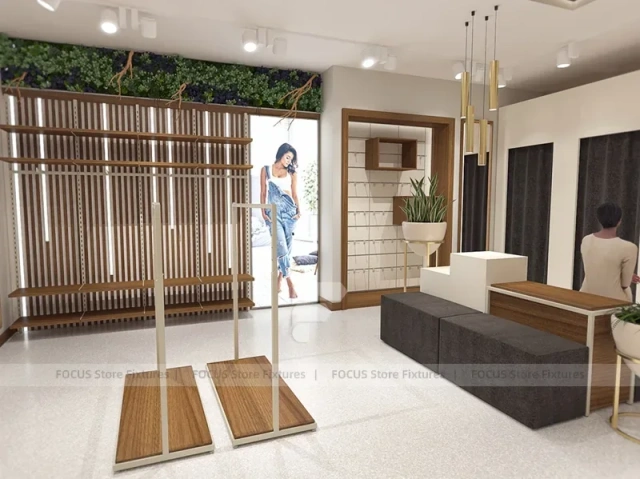 Wood Slat Apparel Reception and Wall Display