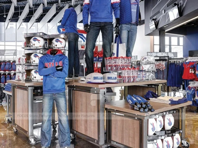 Wood Team Merchandise Checkout Counter with Flag Display