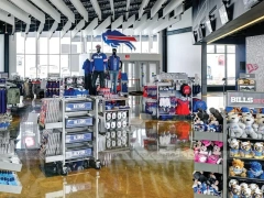 Wood Team Merchandise Checkout Counter with Flag Display