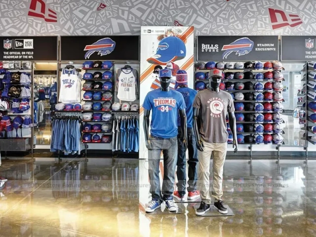 Wood Team Merchandise Checkout Counter with Flag Display