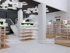 Wood White Cosmetic Pharmacy Gondola and Category Shelves