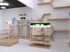 Wood White Cosmetic Pharmacy Gondola and Category Shelves