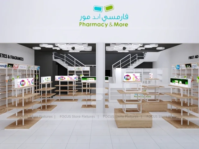 Wood White Cosmetic Pharmacy Gondola and Category Shelves