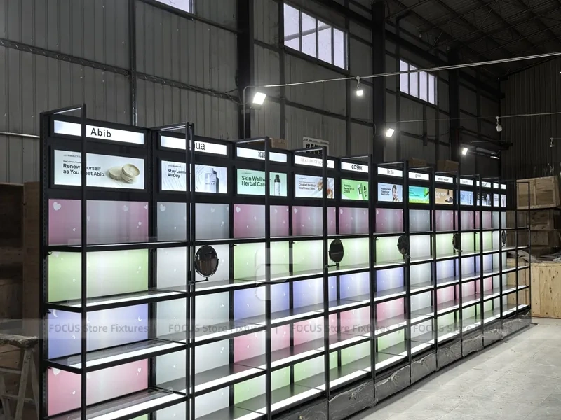 Backlit Modular Cosmetics Wall Display Panels