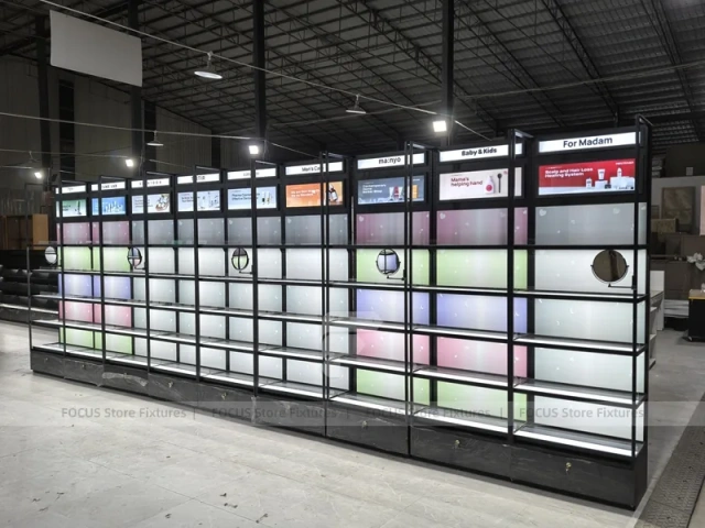 Backlit Modular Cosmetics Wall Display Panels