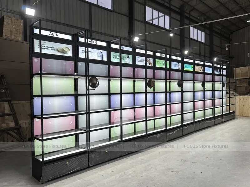 Backlit Modular Cosmetics Wall Display Panels