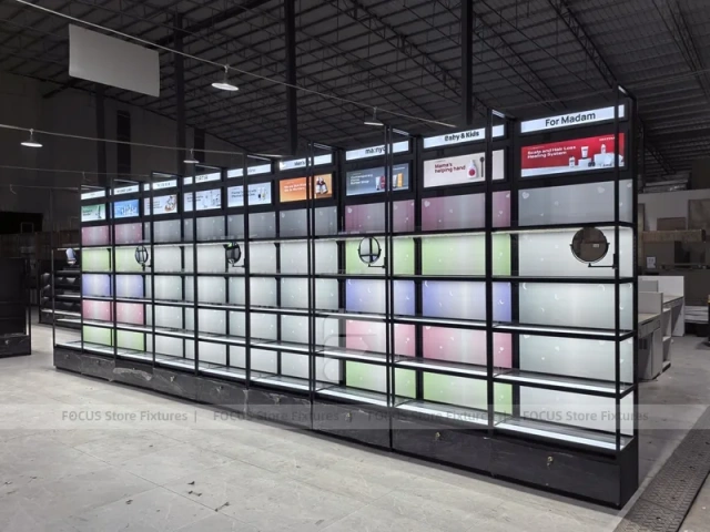 Backlit Modular Cosmetics Wall Display Panels