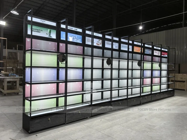 Backlit Modular Cosmetics Wall Display Panels
