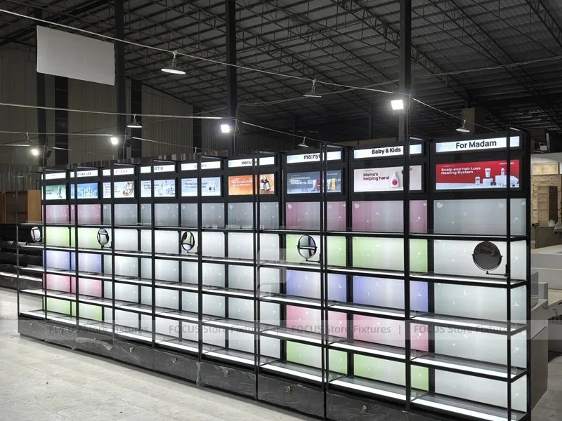 Backlit Modular Cosmetics Wall Display Panels