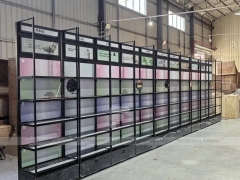Backlit Modular Cosmetics Wall Shelving Run