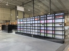 Backlit Modular Cosmetics Wall Shelving Run