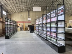 Backlit Modular Cosmetics Wall Shelving Run