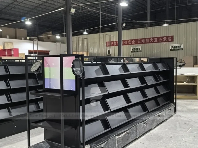 Backlit Modular Cosmetics Wall Shelving Run
