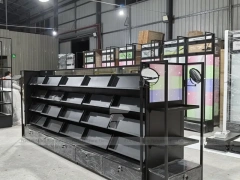 Backlit Modular Cosmetics Wall Shelving Run
