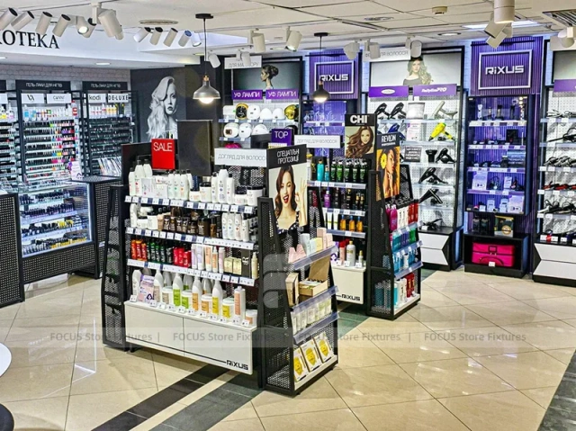Beauty Shop Wall Display and Island Counters