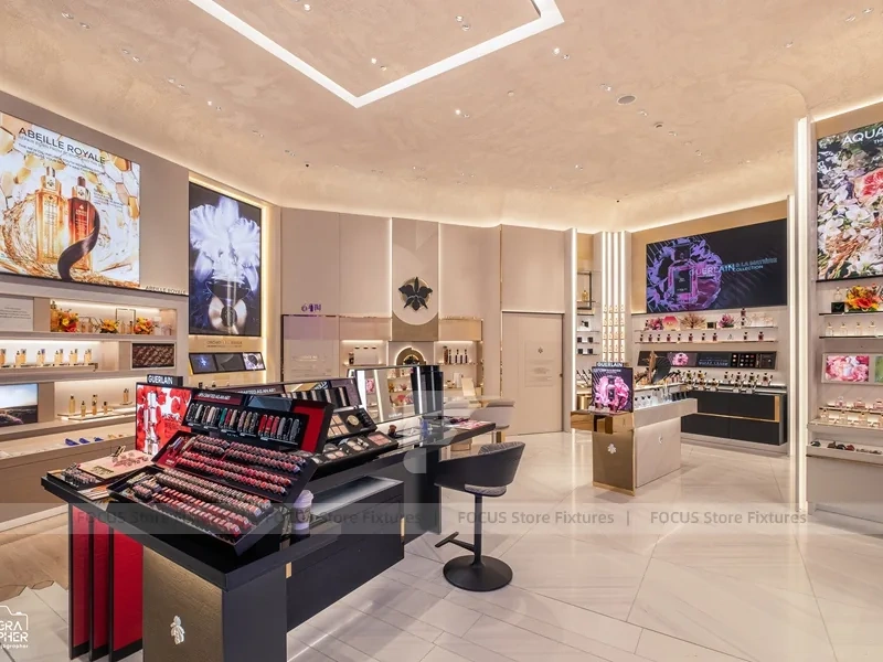 Beige Cosmetics Boutique with Black Display Gondolas